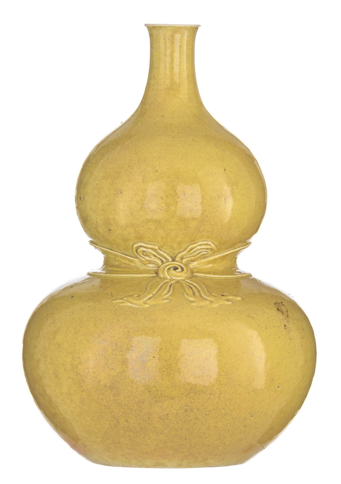 A Chinese yellow monochrome glazed double gourd vase