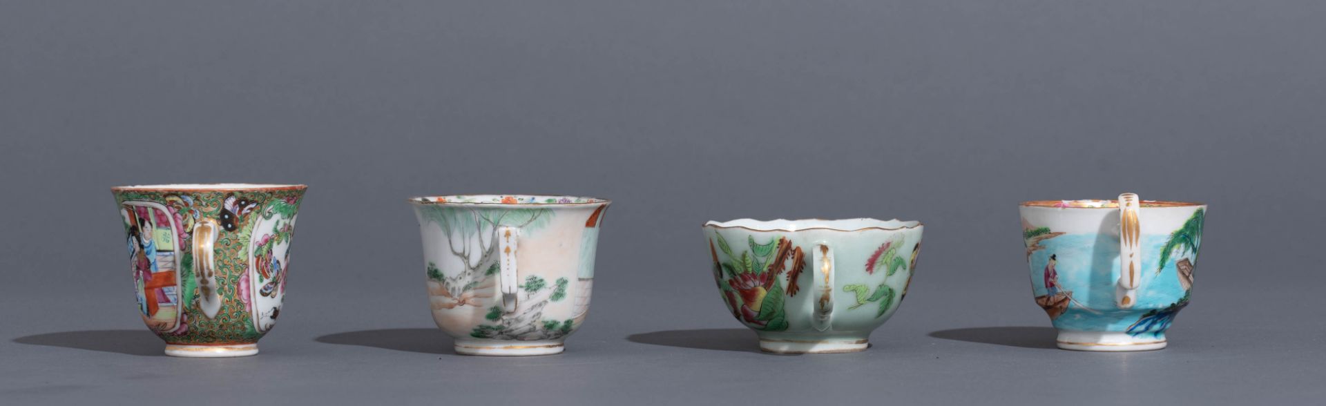 Six Chinese export porcelain Canton teacups and matching saucers - Image 22 of 62