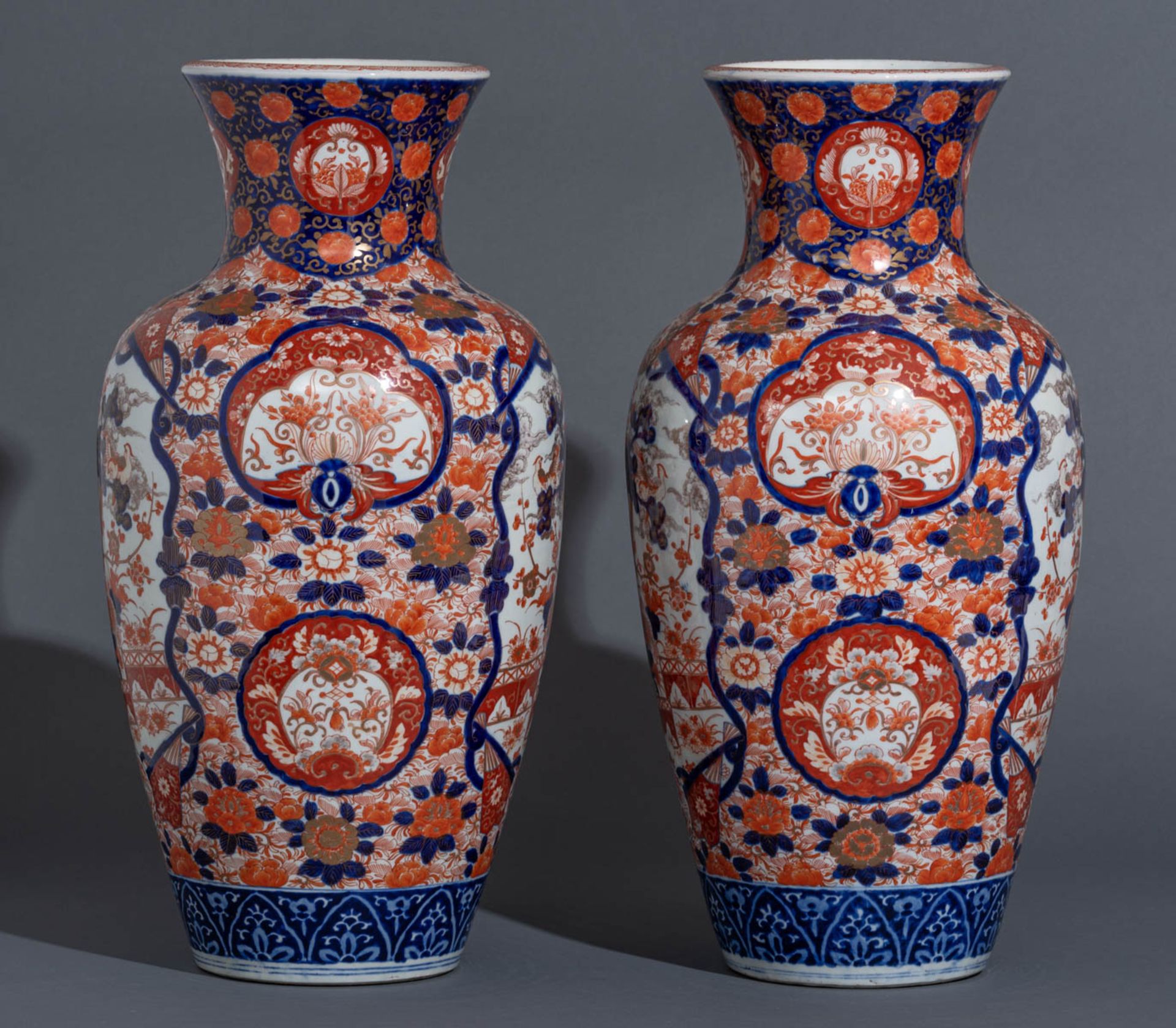 Two Japanese floral decorated Imari vases - Image 3 of 13