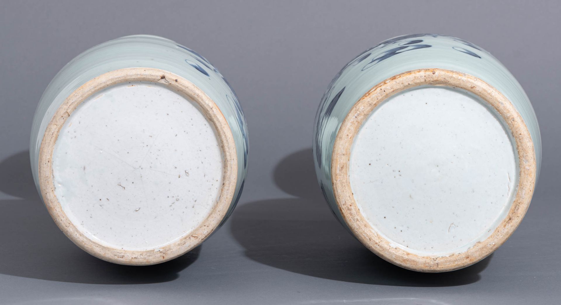 A pair of Chinese celadon ground blue and white vases - Image 7 of 7