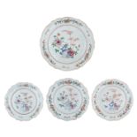 Three Chinees famille rose flower-shaped export porcelain plates