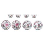 Four sets of Chinese famille rose export porcelain teacups and saucers