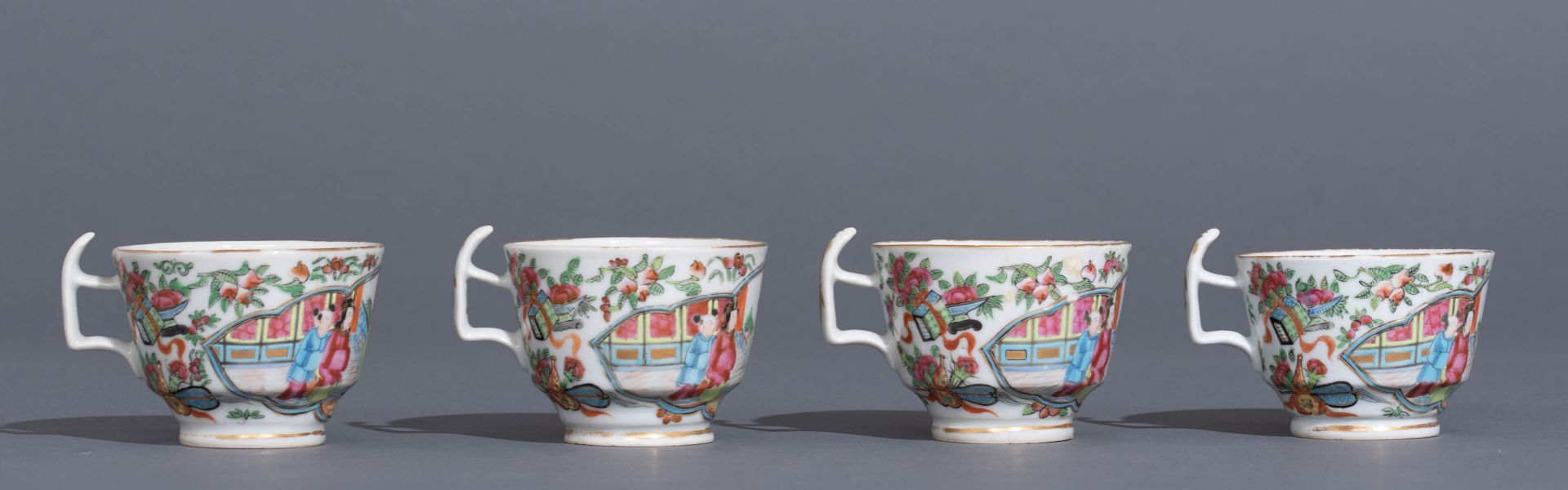 Six Chinese export porcelain Canton teacups and matching saucers - Image 4 of 62