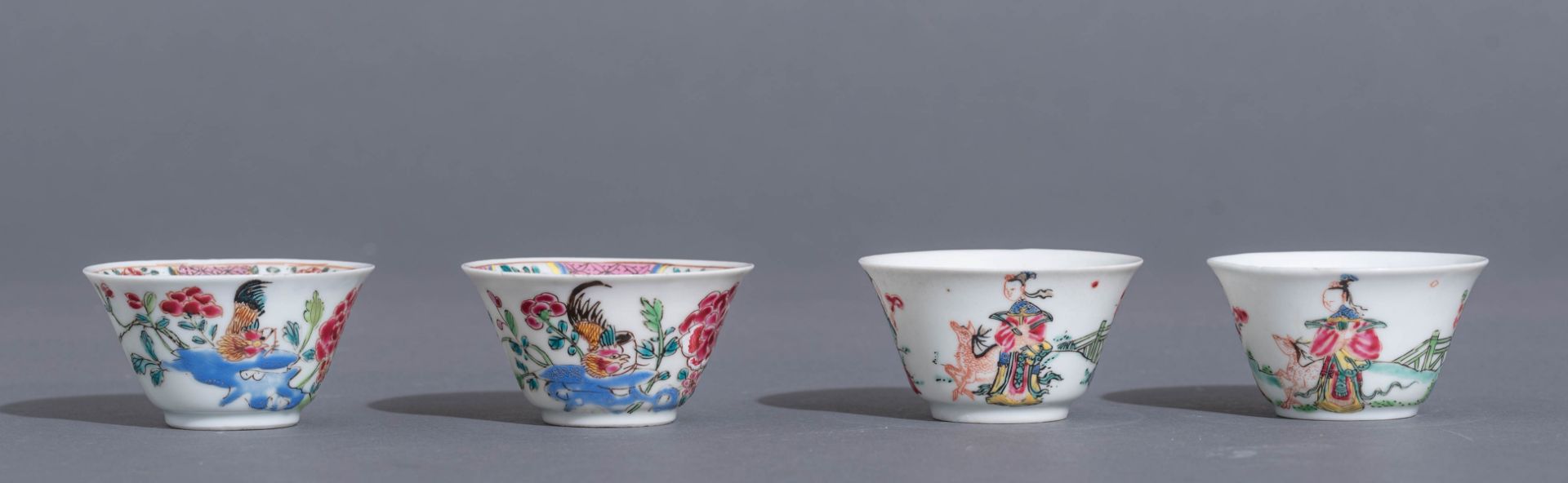 Four sets of Chinese famille rose export porcelain teacups and saucers - Image 8 of 13