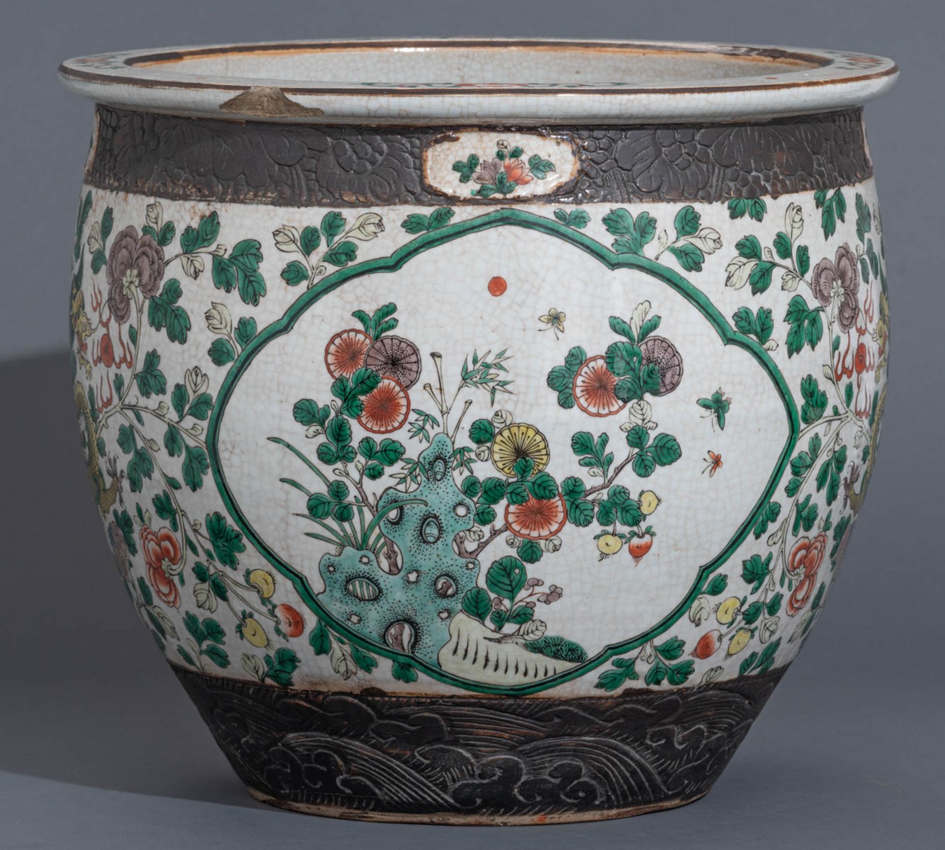 A Chinese crackle-glazed Nanking ware jardinière - Image 3 of 7