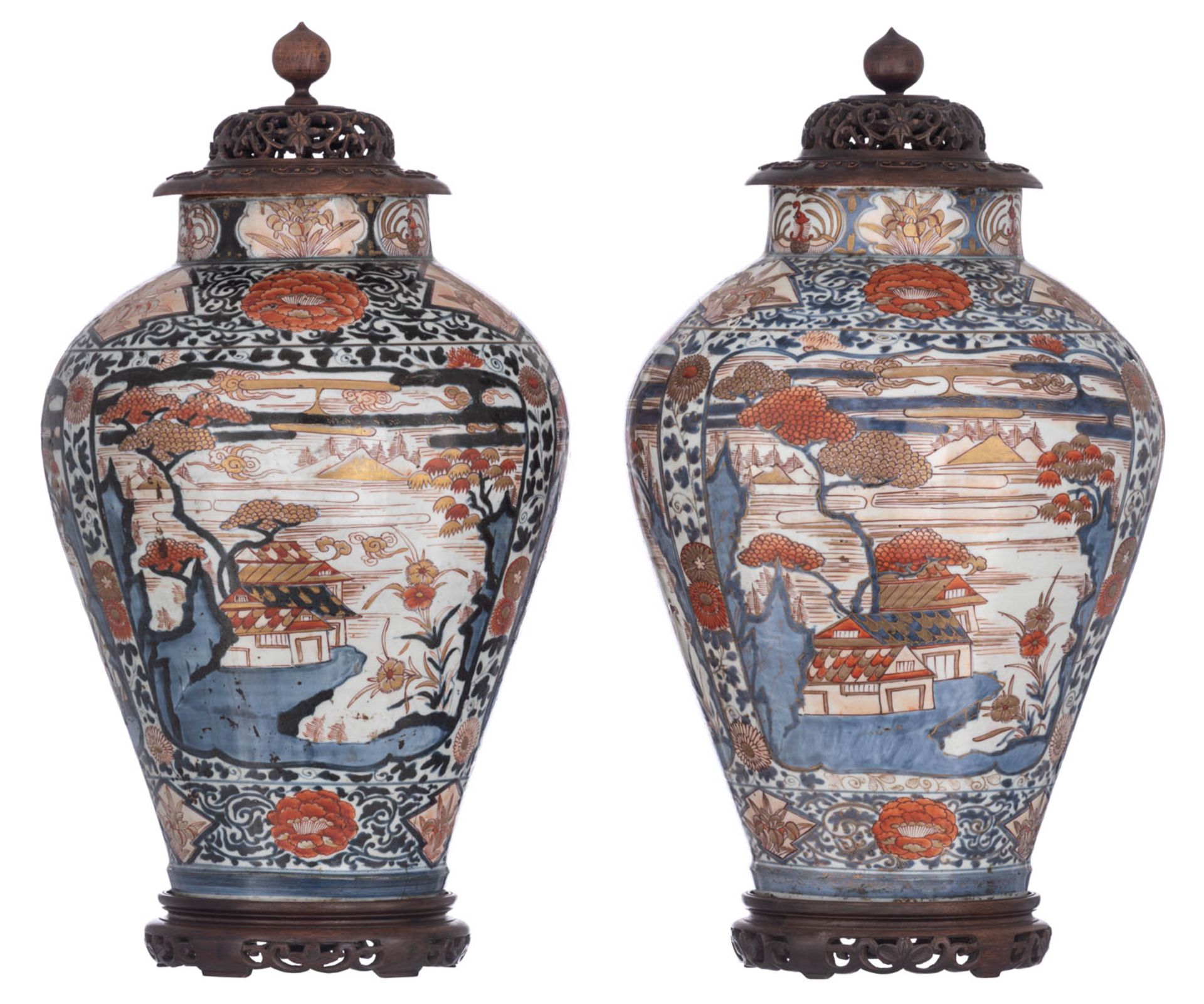 A pair of Japanese Imari covered vases