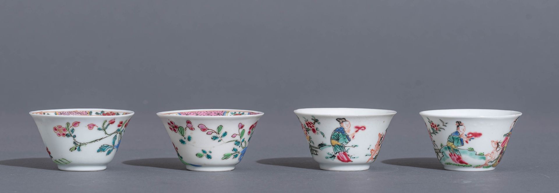 Four sets of Chinese famille rose export porcelain teacups and saucers - Image 11 of 13