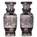 A pair of Chinese famille rose stoneware Nanking vases