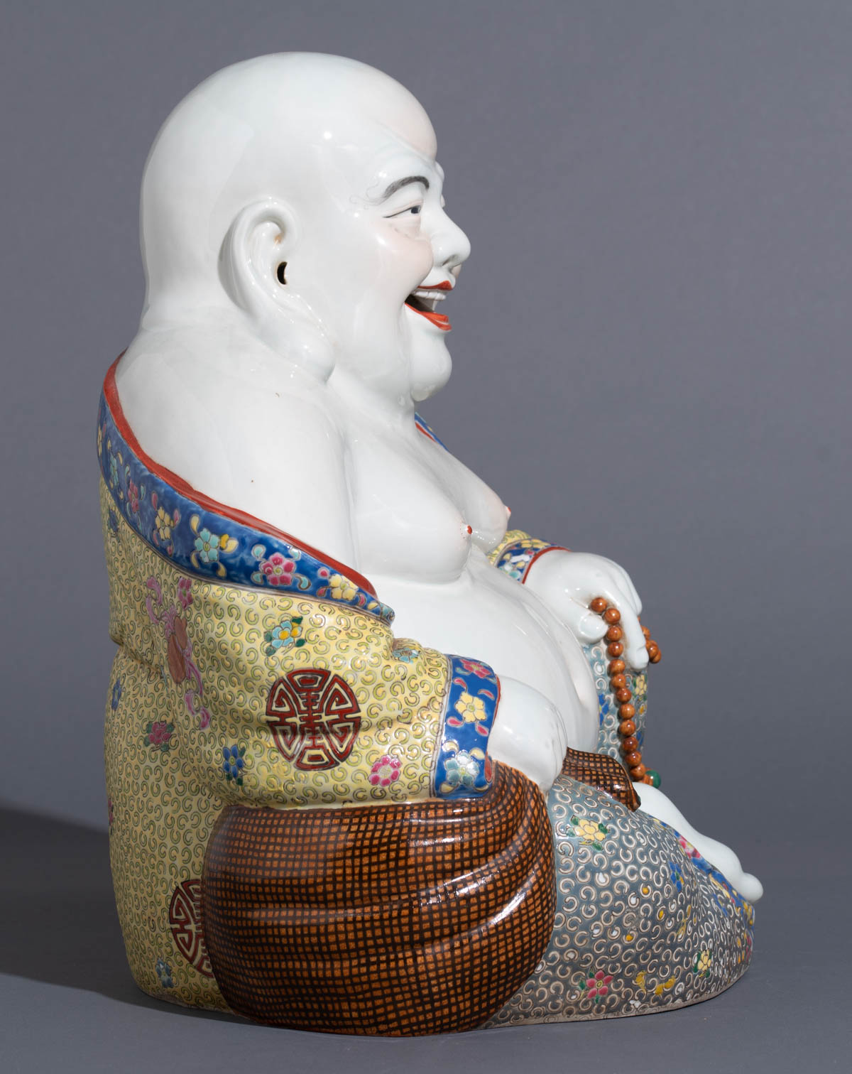 A large Chinese famille rose seated smiling Budai - Image 5 of 8