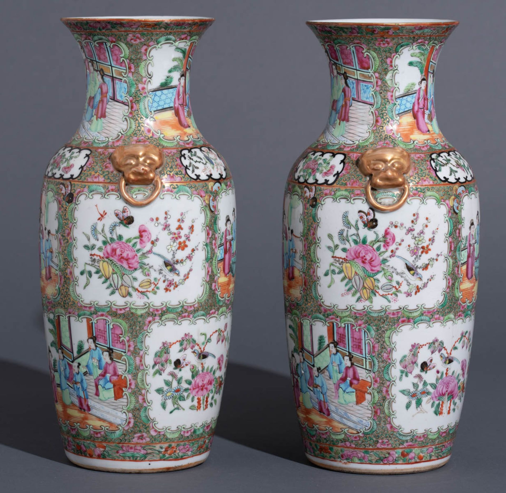 Two Chinese Canton famille rose decorated vases - Image 5 of 9