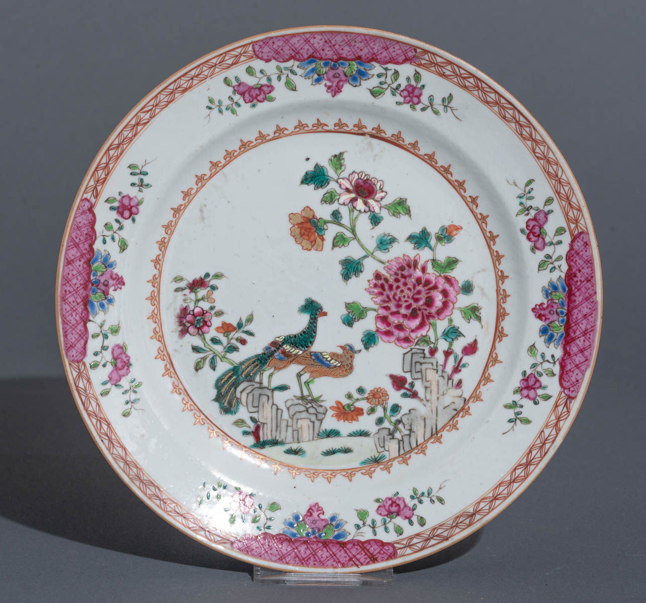 Eight Chinese famille rose 'Double Peacock' export dishes - Image 7 of 18