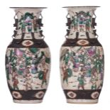A near pair of Chinese Nanking stoneware vases