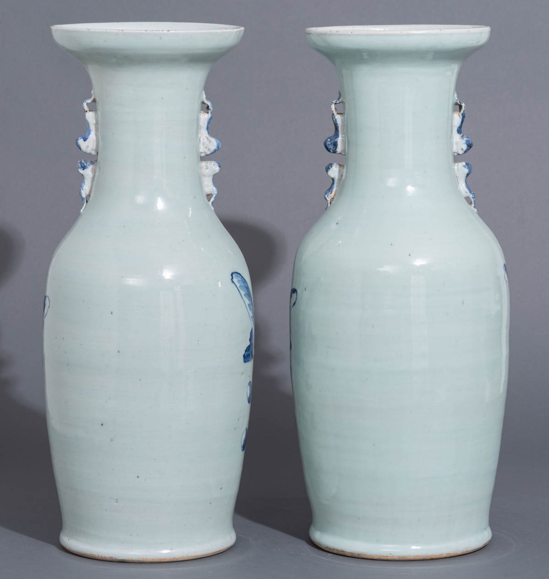 A pair of Chinese celadon ground blue and white vases - Image 4 of 7