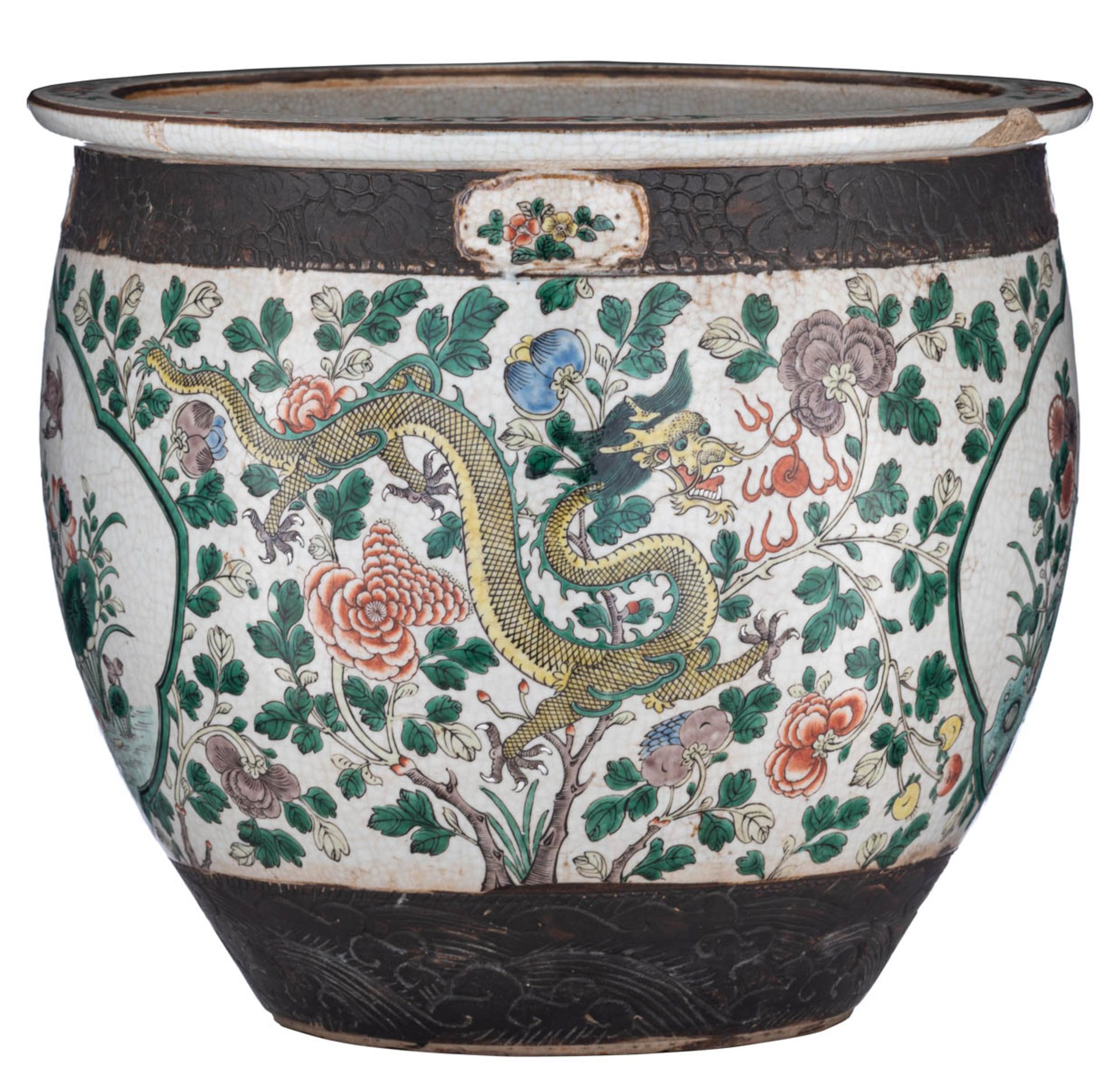 A Chinese crackle-glazed Nanking ware jardinière