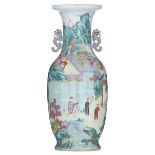 A Chinese famille rose and turquoise glazed vase