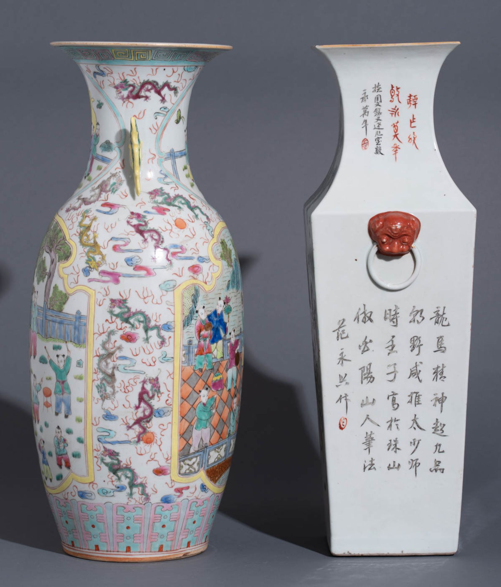 A Chinese Qianjiang cai fanghu vase with double decoration - Image 3 of 7