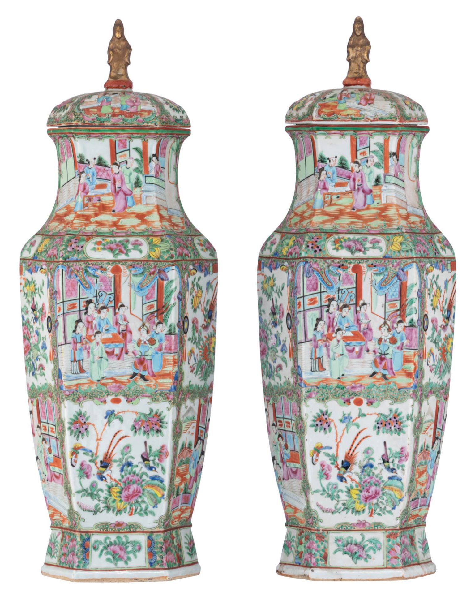 A pair of Chinese Canton famille rose lantern-shaped vases