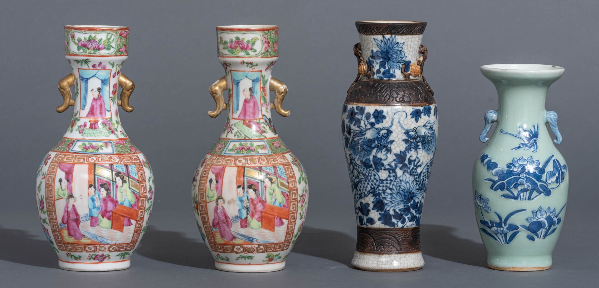 Two Chinese Canton famille rose floral decorated vases - Image 2 of 8