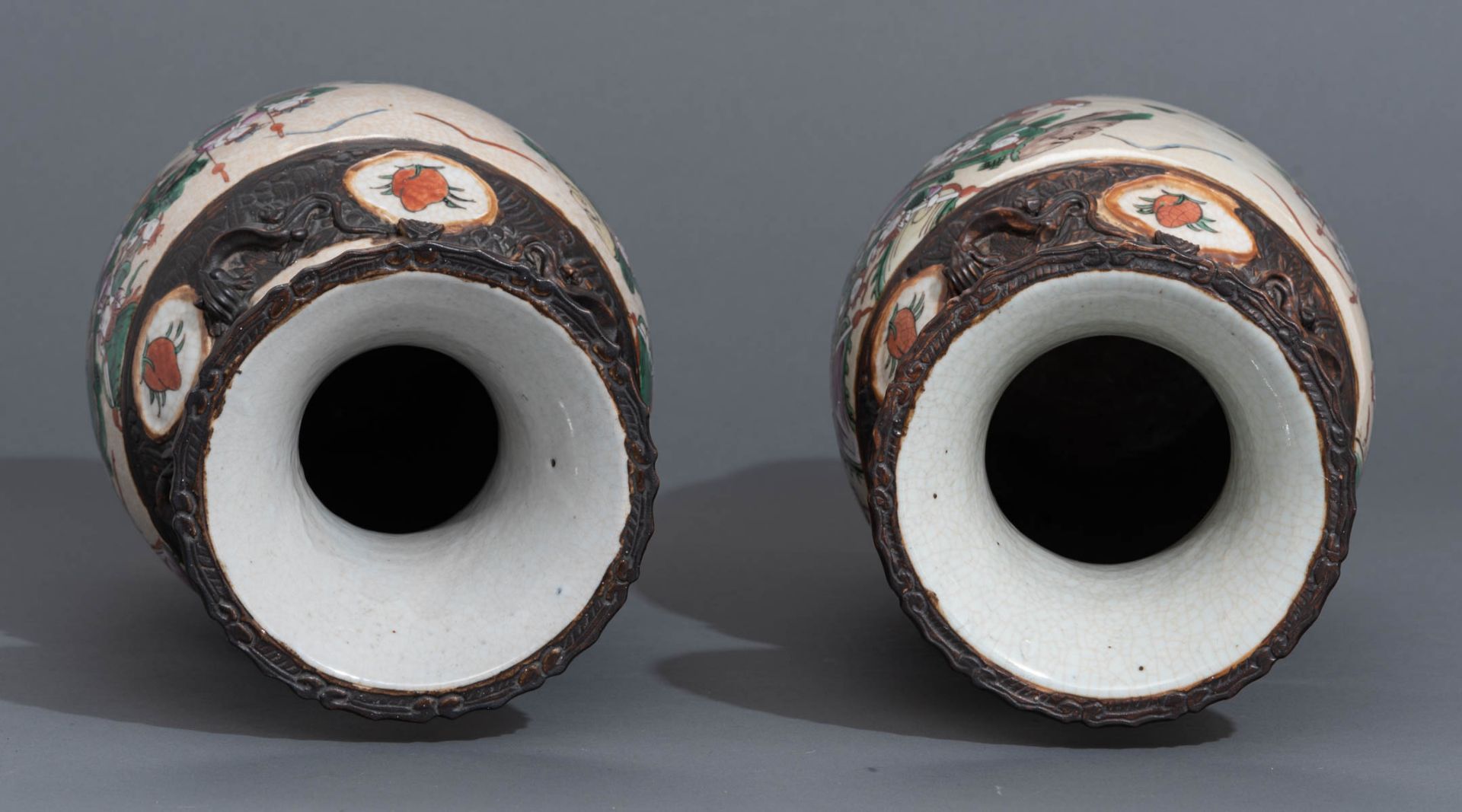 A near pair of Chinese Nanking stoneware vases - Image 6 of 9