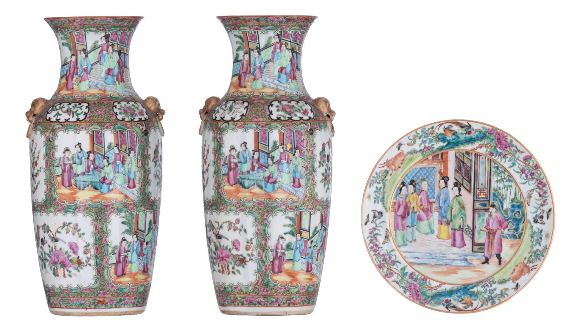 Two Chinese Canton famille rose decorated vases