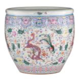 A large Chinese famille rose floral decorated jardinière