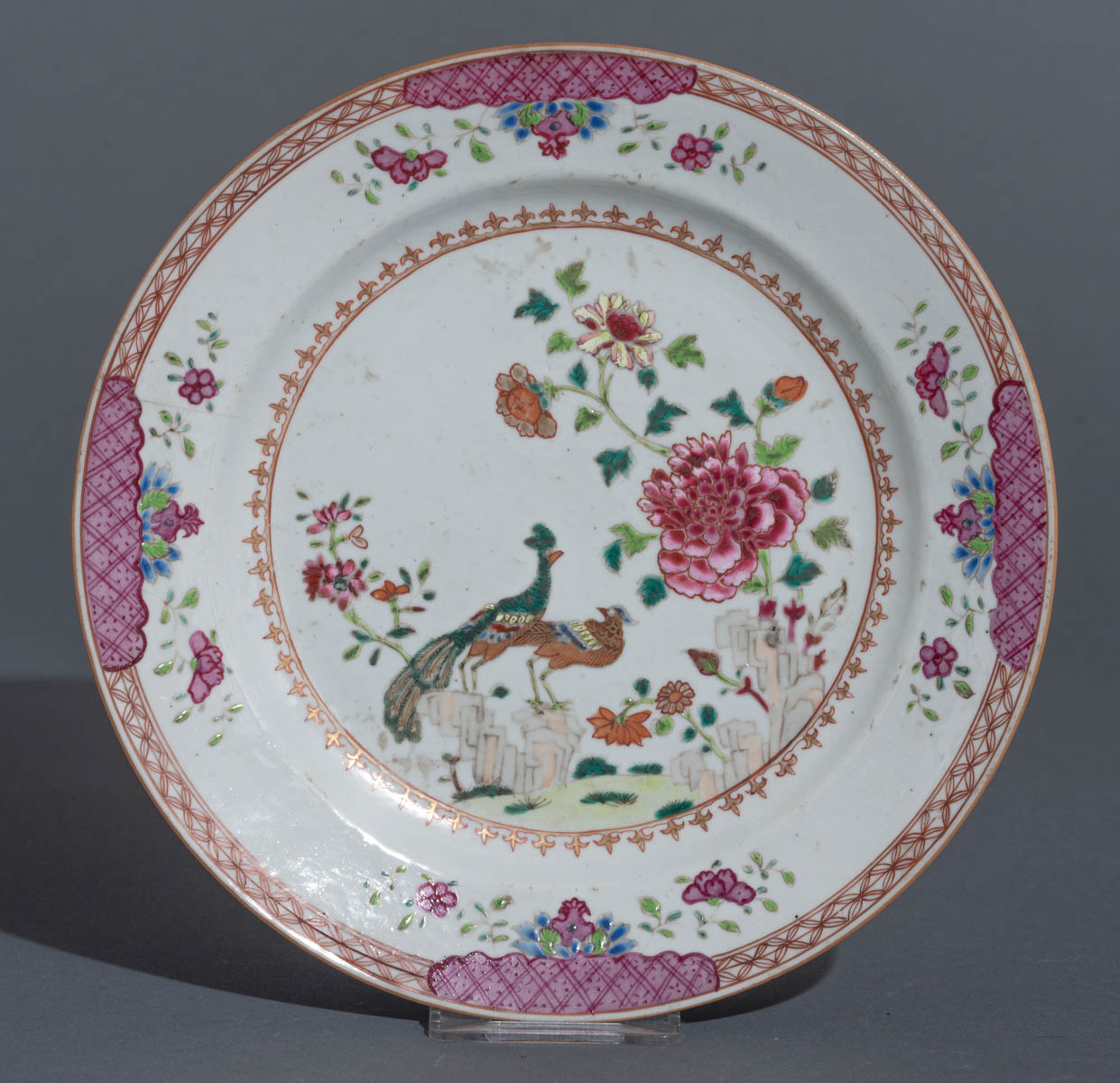 Eight Chinese famille rose 'Double Peacock' export dishes - Image 11 of 18