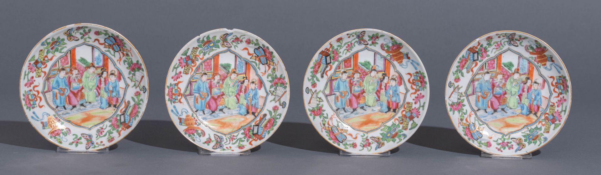 Six Chinese export porcelain Canton teacups and matching saucers - Image 8 of 62