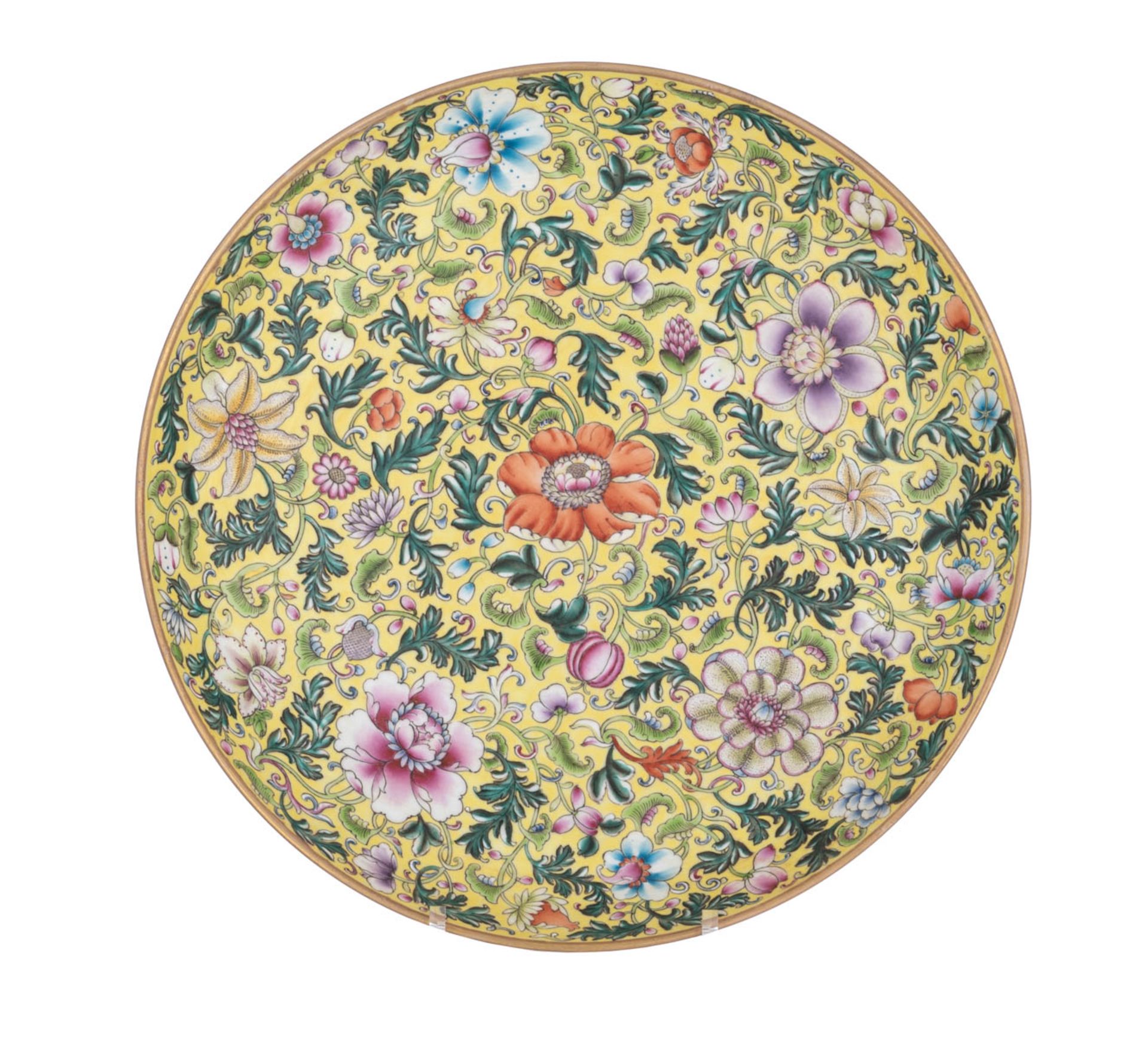 A Chinese famille jaune floral decorated plate