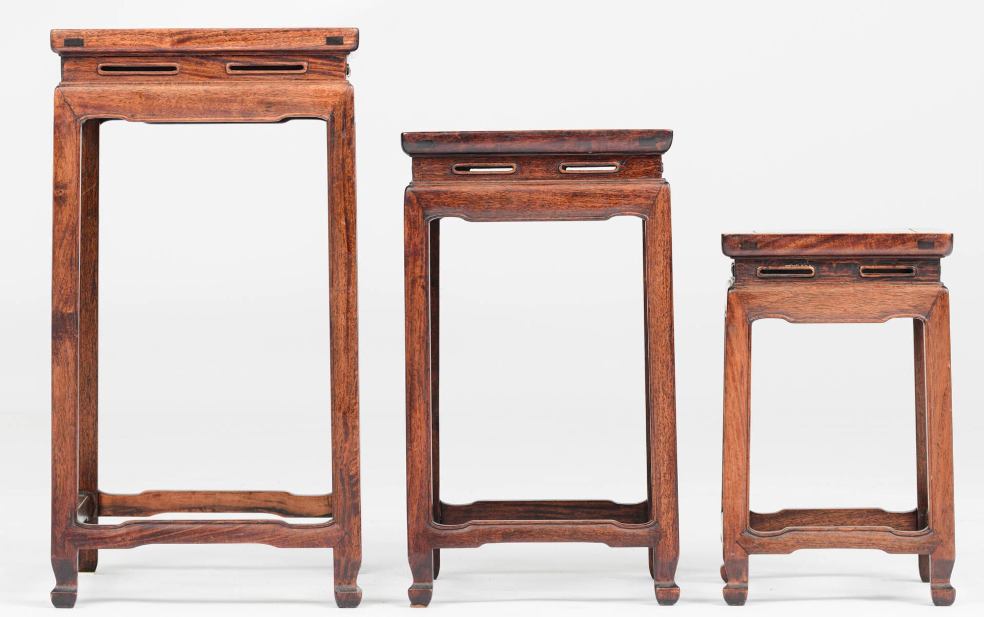 A three piece set of Chinese exotic hardwood matching occasional tables - Image 5 of 7