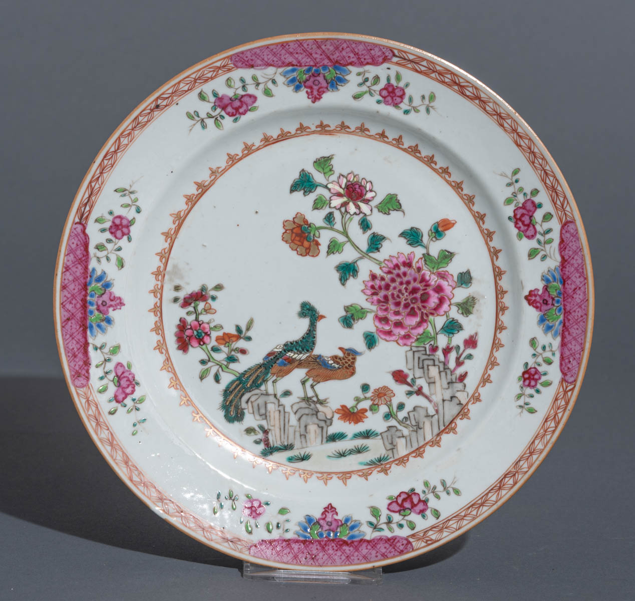 Eight Chinese famille rose 'Double Peacock' export dishes - Image 15 of 18