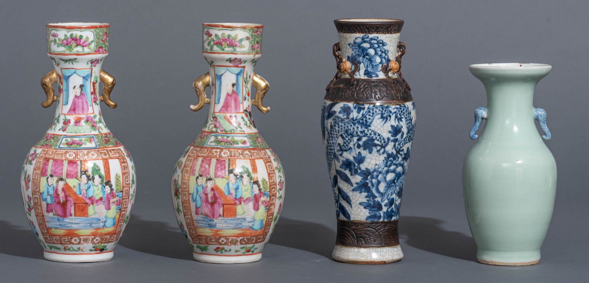 Two Chinese Canton famille rose floral decorated vases - Image 4 of 8