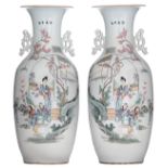 A pair of Chinese Qianjiang cai vases with double decoration