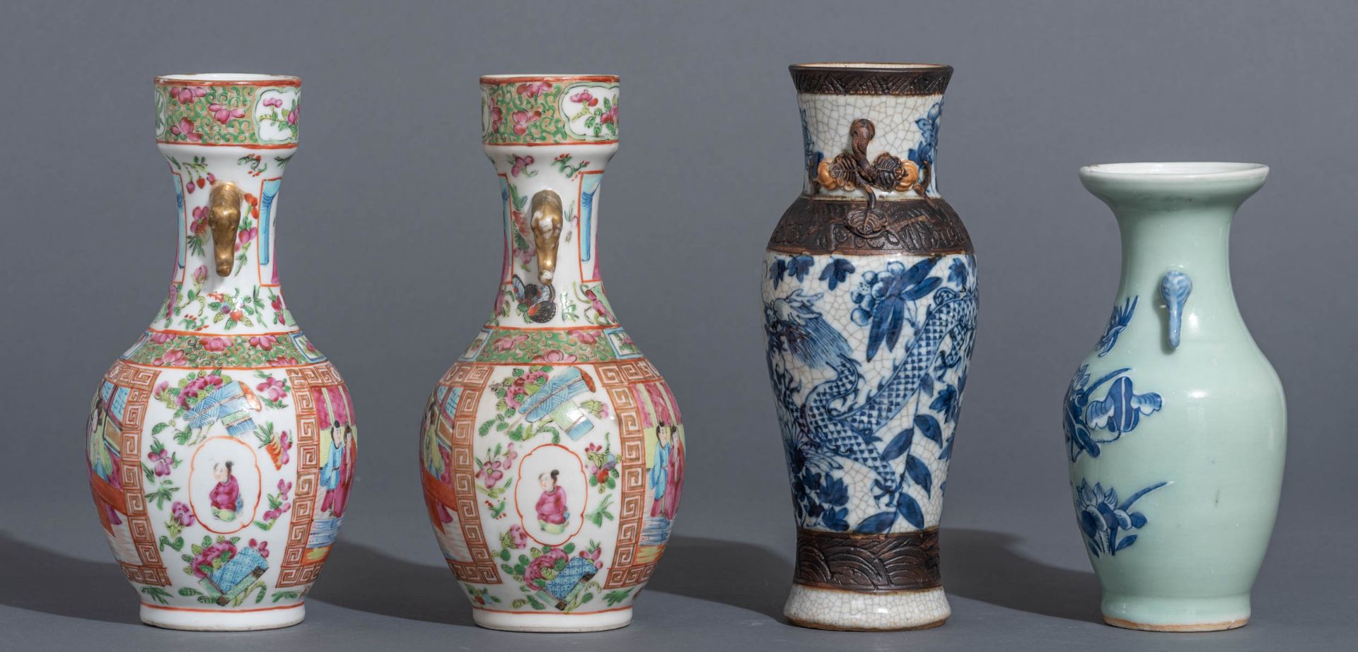 Two Chinese Canton famille rose floral decorated vases - Image 3 of 8