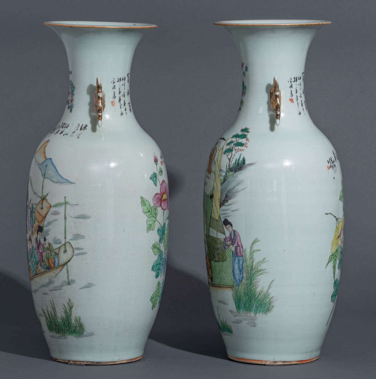A pair of Chinese Qianjiang cai vases - Image 3 of 7
