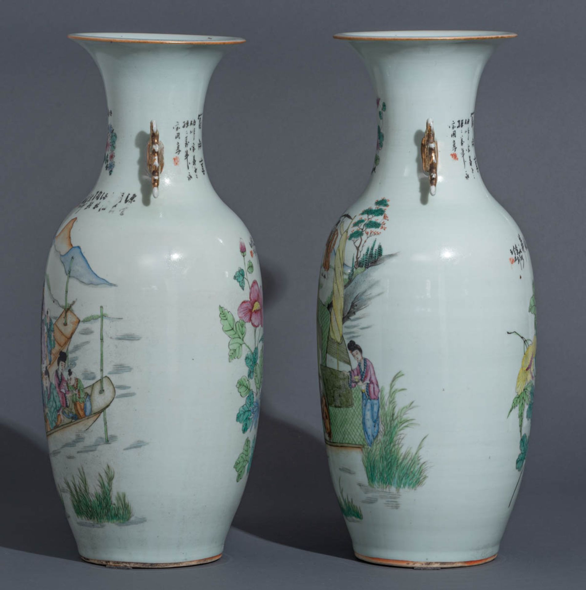 A pair of Chinese Qianjiang cai vases - Bild 3 aus 7