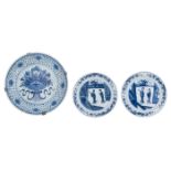 Three Chinese blue and white export porcelain dishes