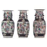 Three Chinese Nanking famille rose stoneware vases