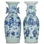 Two Chinese blue and white on celadon ground vases