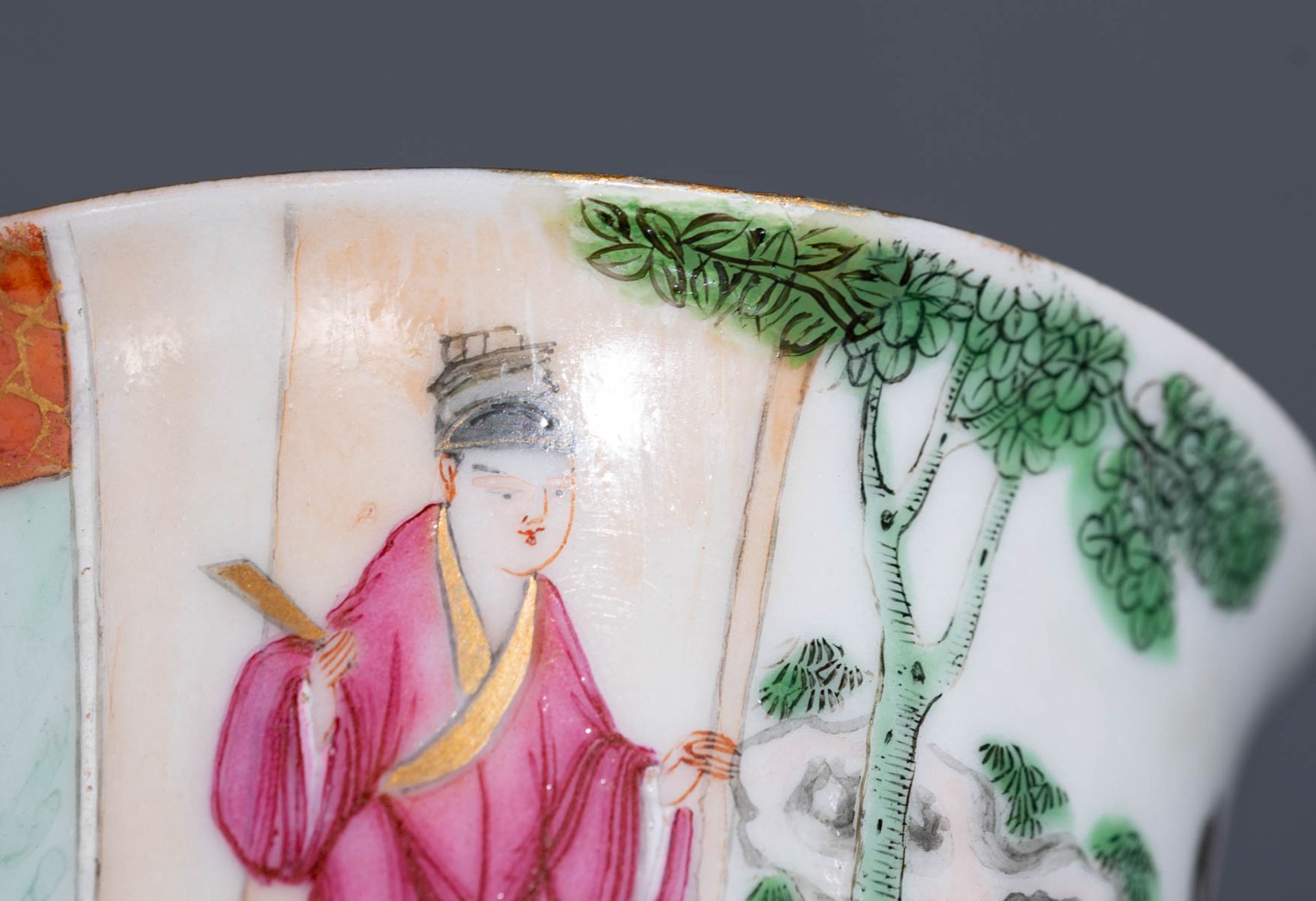 Six Chinese export porcelain Canton teacups and matching saucers - Image 49 of 62