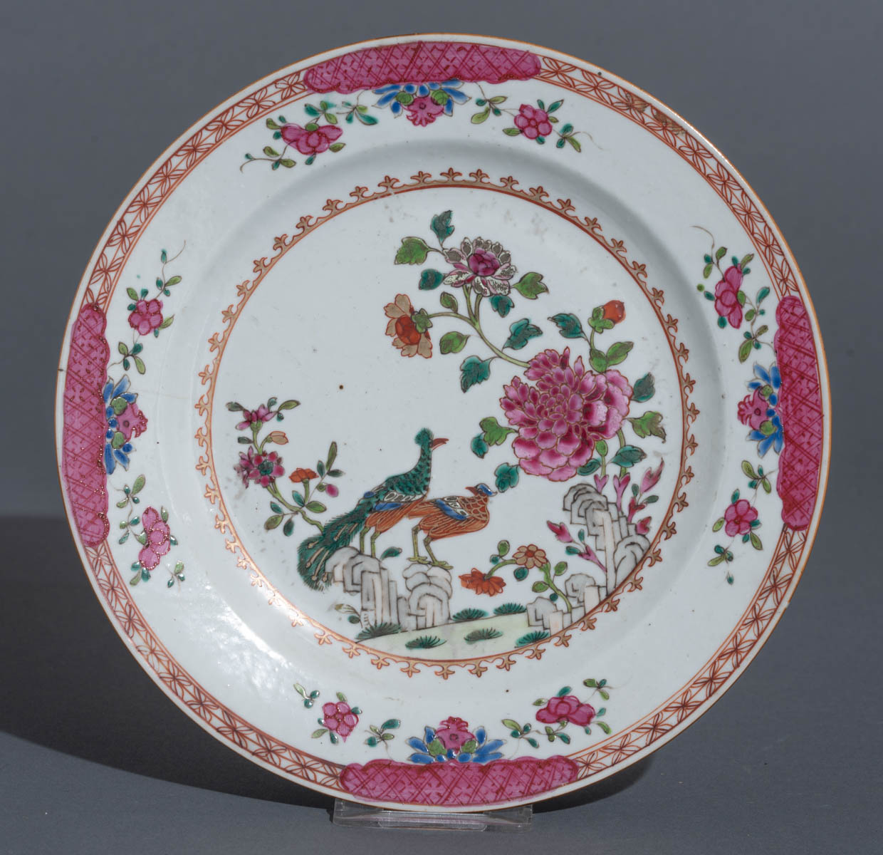 Eight Chinese famille rose 'Double Peacock' export dishes - Image 9 of 18