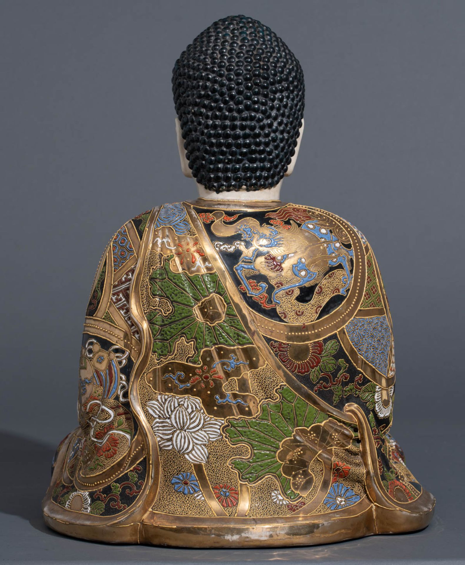 A large Japanese Satsuma figure of a seated Buddha - Image 4 of 6