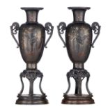 A pair of Japanese bronze vases
