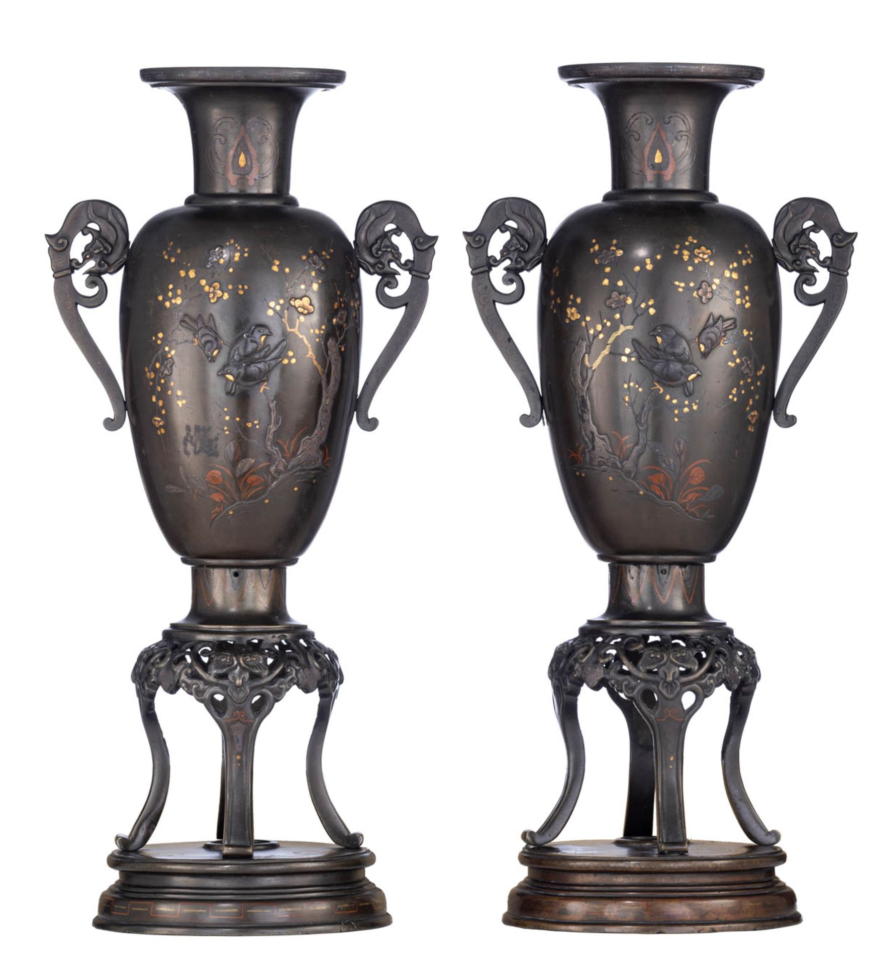 A pair of Japanese bronze vases