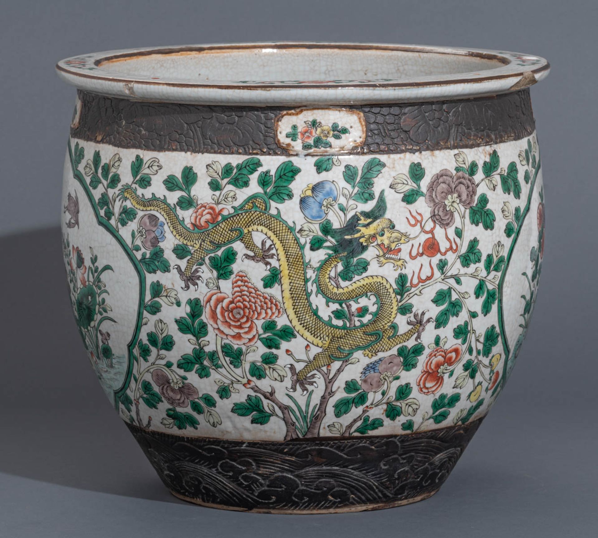 A Chinese crackle-glazed Nanking ware jardinière - Image 2 of 7