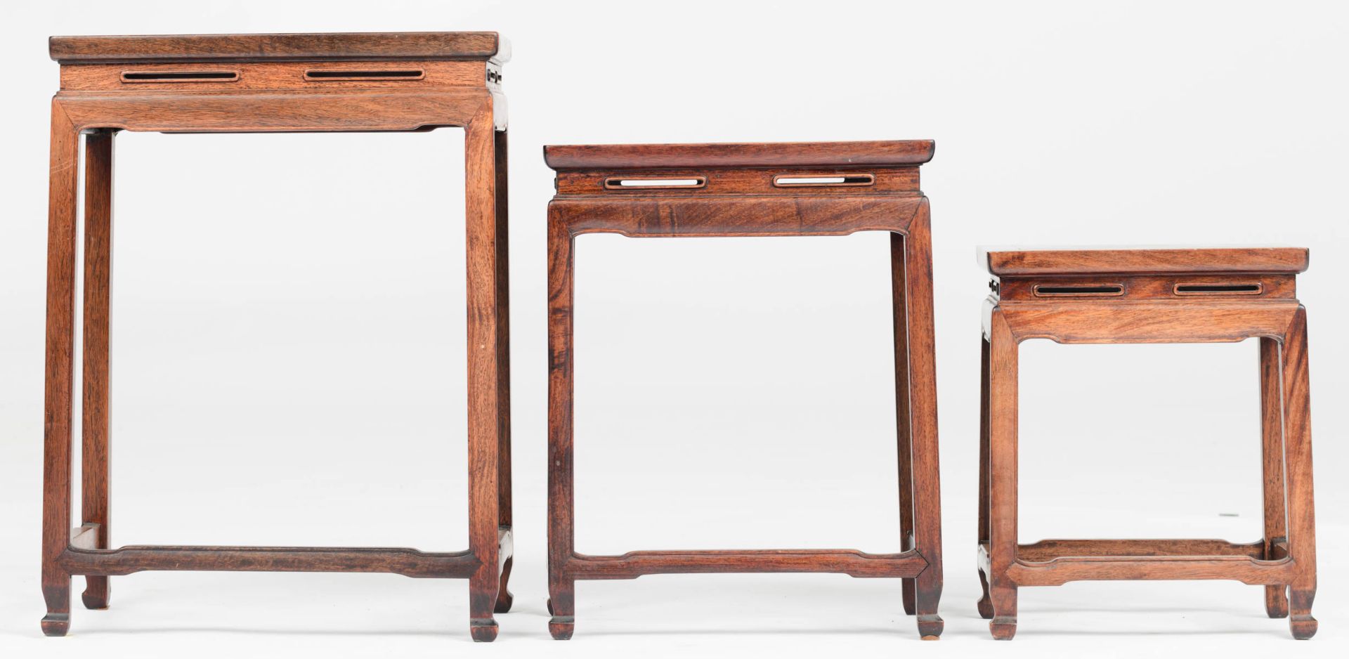 A three piece set of Chinese exotic hardwood matching occasional tables - Image 4 of 7