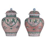 Two Chinese famille verte covered vases