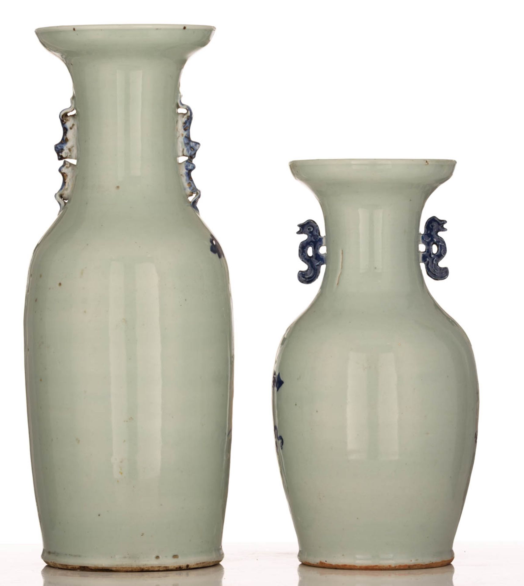 Two Chinese blue and white celadon ground vases - Image 3 of 6