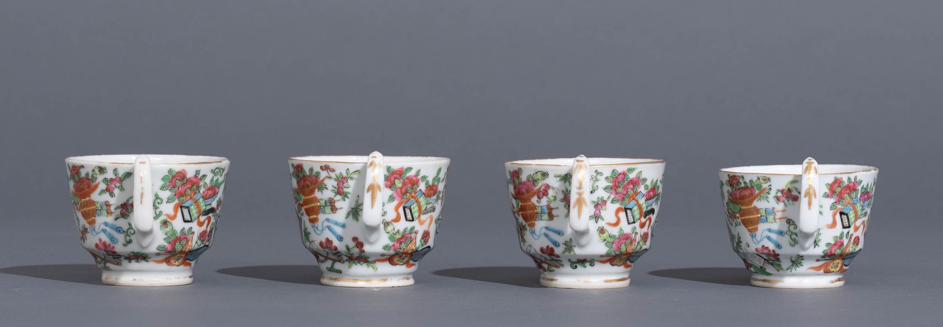 Six Chinese export porcelain Canton teacups and matching saucers - Image 3 of 62