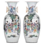 A pair of Chinese Qianjiang cai vases