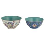 Two Chinese famille rose and turquoise glazed floral decorated bowls